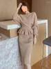 Work Dresses Elegant Knit 2 Pieces Sets Korean Knitwear Sexy V-neck Short Sweater Pullover Tops Conjuntos Women High Waist Slim Skirt Outfit