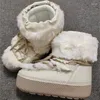 Bottes 2024 Femme de fourrure d'hiver Plateforme à lacets de neige