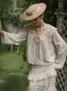 Blans des femmes 94 cm Buste Arrivée du printemps Été Femmes Vintage French Style Mori Girls Exquis Broidered Cotton Shirts / Blouses
