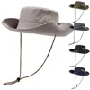 Bérets 9cm Brim Bucket Hats vintage Western Cowboy Party Jazz Jazz Randonnée Extérieur Cap de pêche Men Cascater Sun Caps Anti-ur Sunhat