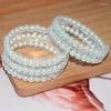 Bangle Fashion 3/5 Rows 6mm Pearls Rhinestone Multilayer Stretchable Bracelet Women Bridal Wedding Jewelry Party Accessries