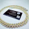 Benutzerdefinierte gold plattierte zweifarbige miami kubanische link kette 14mm 2 row vvs moissanit bracelet pass Diamond Test Männer Halskette