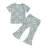 Kledingsets Focusnorm 0-4Y Little Girls Summer Deskleding 2pcs korte mouw bloemenprint geribbelde t shirts wijd uitlopende broek