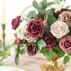 Декоративные цветы 25x ширина применение фальшивые розы для свадебных вечеринок и мероприятий Элегантное фирменное искусственное градиент цветов вино красное