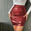 Röcke Frauen Scheide Rock Faux Leder hoher Taille Falten Reißverschluss glatt atmungsaktive Clubwear Slim Fit Skinny Lady Party Mini