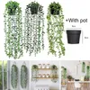 Decoratieve bloemen kunstmatige groene hangende wijnstok pottenplant 11plastisch rattan00 in/outdoor plank decor met pot thuiswanddecoratie
