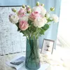 Fleurs décoratives 1pc 3 têtes Peony Fleur artificielle Fausse de bouquet Branche rose blanc pour décoration intérieure Décoration de mariage House