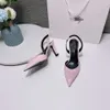 2024 Miui Designer Shoes Kitten Heel High Heels Woman Miui Sandaler äkta läder Solid Color Pointed Toe Buckle Decor Trendy Lacquer Party 46