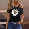 T-shirts pour femmes Fashion Casual Sunflower Imprimé sexy épaule froide à manches courtes T-shirt Top à la mode et simples Vêtements