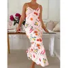 Casual jurken Women Y2K Fairycore Vintage Fruit Gedrukte Maxi -jurk Spaghetti Riem Bloemen Midi Slip Backless Long Flowy Sundress