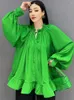 Kvinnors blusar Qing Mo 2024 Summer Green Women Chiffon Shirt Långärmad rufsad hem TOP LOOK SOLID KLÄDER HLX070A