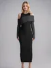 Lässige Kleider vgh elegant Hit -Farb -Strickkleid für Frauen runden Hals Langarm von Schulter hoher Taille schlanker weiblicher Mode