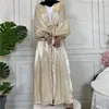 Vêtements ethniques Chic Ramadan Eid tunique Puff Sleeve Cardigan musulman Abayas Kimono Musulmane Dubai Robe de mode avec ceinture arabe