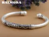 Balmora 990 Pure Silver Lotus Flower Fish Open Bangles pour femmes Gift Mother Gift environ 18 cm