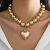 Pendant Necklaces KMVEXO large CCB bead chain heart-shaped pendant necklace suitable for womens fashion necklace accessories 2024 fashion jewelry Q240430