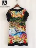 Abiti per feste Aeleseen Runway Fashion Fashion Fleeve Dress Women Colorful Flower Stamping Letters Pink Blue Casual Vacilla