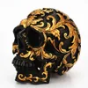 Halloween Black Skull Head Golden Scarving Horror Home Table Decorative Craft Resin Skull Os Bone Skeletons