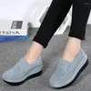 Casual Schuhe Plattform Sport für Frauen 2024 Wohnungen Turnschuhe Wildleder Leder Schlupf auf Heels Creepers Moccasins Komfort Keil