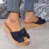 Fashion Bowknot Wedge Sandals For Women Leopard Print Y Platform Sandalias Mujer 2024 Zomer Dikke Sole Slippers Plus Size 240425