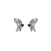 Bolzenohrringe schwarzer Zirkon Hollow Butterfly Asymmetrische Persönlichkeit Cool Punk Fashion Metallic Sweet Silver Nadel