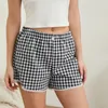 Frauenshorts Y2K Blumenbowdekor elastische Taille Spitzenverkleidung Sommer Plaid/Blumen-/vertikaler Streifendruck Lose Strandstreetwear