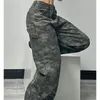 Mexzt Camouflage Cargo Pants Women Y2K Street Clothing Niski wzrost dżinsy retro szerokie nogi dżinsy Postawy HARAJUKU PANTY 240426