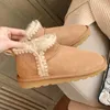 Botas ocio cálido acogedor tejido de invierno plataforma redonda de punta de pie plano deslizamiento en el borde girado de la suela gruesa zapatos para mujeres