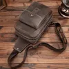 Taillezakken Crazy Horse Leather Male borsttas Heren Crossbody Cowhide Sling Messenger Moblie Telefoon Pocket Schouder