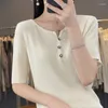 Damen T-Shirts T-Shirt Sommer Worsted Woll Strickwege lässig Solid Color Ladies Tops rund v Hals Pullover Kurzarm schlanke T-Shirts