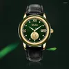 Orologi da polso aivasee orologio giada verde di lusso per uomini con fiume di verniciatura giapponese di cinghia di pelle da uomo analogico.