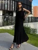 Sukienki robocze Claceve Summer Slim Black 2 -Place Sets Damskie Modne Treevela Bez rękawów z wysokim talią długie spódnice