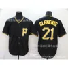 Pirates Uniform Jersey 21 Clemente Gray Black White Strickjacken bestickter leeres T-Shirt