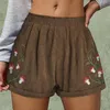 Shorts femininos roupas vintage elástica na cintura alta manchas manchas de borda versátil efeito de emagrecimento Efeito de mulher confortável