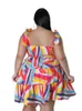 Elastyczna mini sukienka o rozmiarach Elegancka druk Sukienki bez rękawów letni letni szyjka