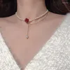Choker Fashion Korean Pearl Rose Necklace For Ladies Elegant Baroque Chain Jewelry Party Accessories Gift