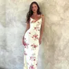 Strap V Neck Printed Sexig smal klänning Sommarsemester Style Girl Backless For Women