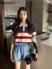 Women's Polos Fashion Striped Base Wear Summer 2024 Retro Slimming Short-sleeved Knit Top For Women Mainland China Polo Shirt