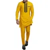 2024 Afrikalı Erkekler Dashiki Uzun Kollu 2 Parça Set Geleneksel Kıyafet Afrika Giyim Beyaz Erkekler Elbise Erkek Gömlek Pantolonları 240428