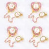 Name Initial Baby Pacifier Chain Clips Pink Crystal born Luxury Personalized Pacifiers Silicone Nipple Infant Shower Gifts 240418