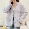 Jackets femininos imitação de mink lã de malha cardigan women 2024 outono/inverno manga longa capa de fragrância temperamento versátil borla