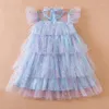 Robes de fille 2024 Robe de filles d'été coréenne Star Sequin Princess Robes Mesh Pompadour Fairy Dressd pour enfants