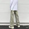 Vintage Übergroße geteilte dekonstruierte breite Jeans für Männer gelber Schlamm gefärbt gewaschene Distressed Wide Leg Jeans Katze Whisker Denim Pant 240428