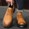 Casual Shoes Fashion Platform Leather Mens Business Handmade Lace-Up Brand Classic Men Flats Moccasins