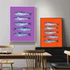 Hintergrundbilder farbenfrohe Sardine Hummerstiere Marine Tiere Plakate Leinwand Ölgemälde Retro Murals Küche Wohnzimmer Home Dekoration J240510