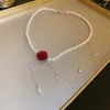 Choker Fashion Korean Pearl Rose Necklace For Ladies Elegant Baroque Chain Jewelry Party Accessories Gift