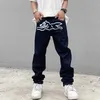 Herren Jeans Herren Jeans High Street Männer fliegende Hund Print gerade losen lässigen Denim Pant Vintage Harajuku gewaschene Hose Hip Hop Streetwear male5n7j