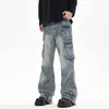 Jeans maschile high street street con cerniera multipocchia lavata baggy y2k per uomini e donne a colore solido ropa hombre pantalones pantaloni in denim