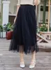 Röcke Mode 3 Schichten Mesh für Frauen hohe Taille A-Line Ball-Kleid Tanz Langer Maxi Tüllrock ZY7495