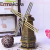 Dekorative Objekte Figuren Bronzern Highlighter Antike Bronze Holländische Windmühle Statue Metalleinrichtung Artikel Holland Windmill Figurinehome Office Deskto