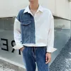 Daily Streetwear Mens Denim Patchwork Shirt Vêtements Fashion Fashion Cold-Down Long Mange Button Shirts For Men Fall Casual Tops 240502